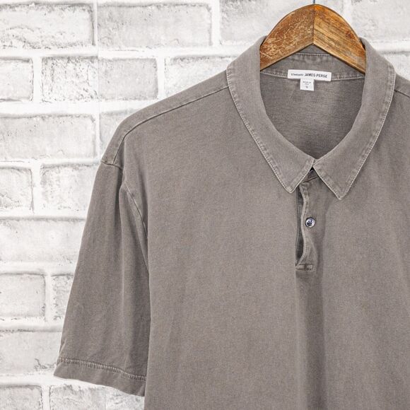 James Perse Standard Sueded Jersey Polo Shirt in Grey Pigment Men's sz 5 - Picture 5 of 7